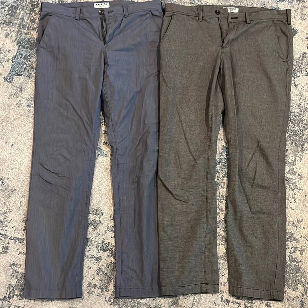 2 Pairs Express Finn Slim Fit Dress Pants 32x32 Black & Navy
